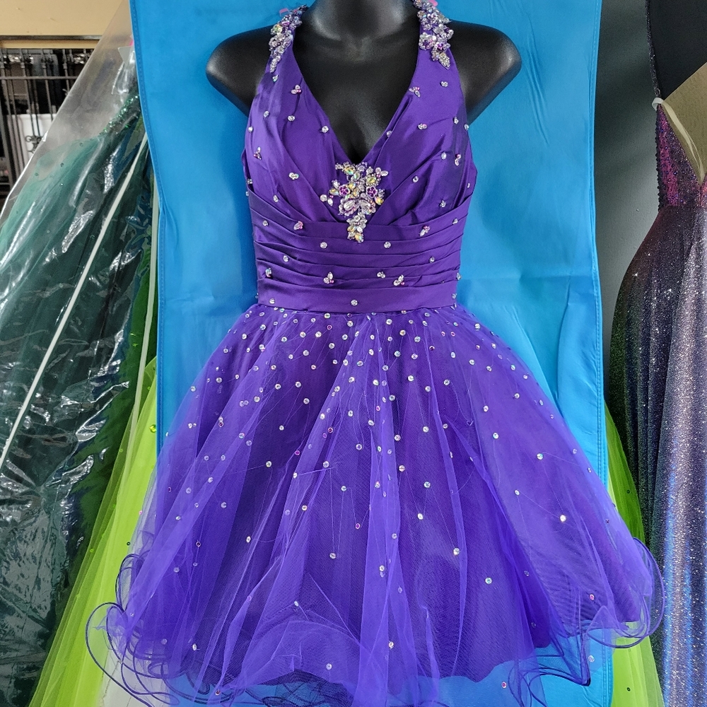 MORILEE 4 DEEP PURPLE SHORT MINI POOFY HOMECOMING DRESS 9165